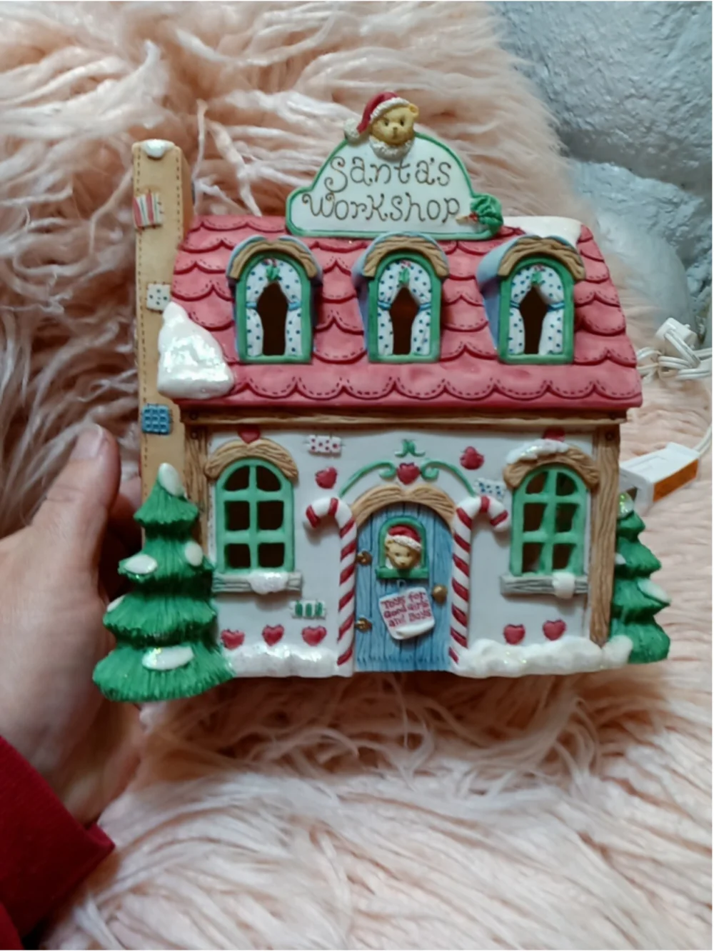 Santa's Workshop Lighted Santa's House Toys For Good Girls & Boys Christmas Tree